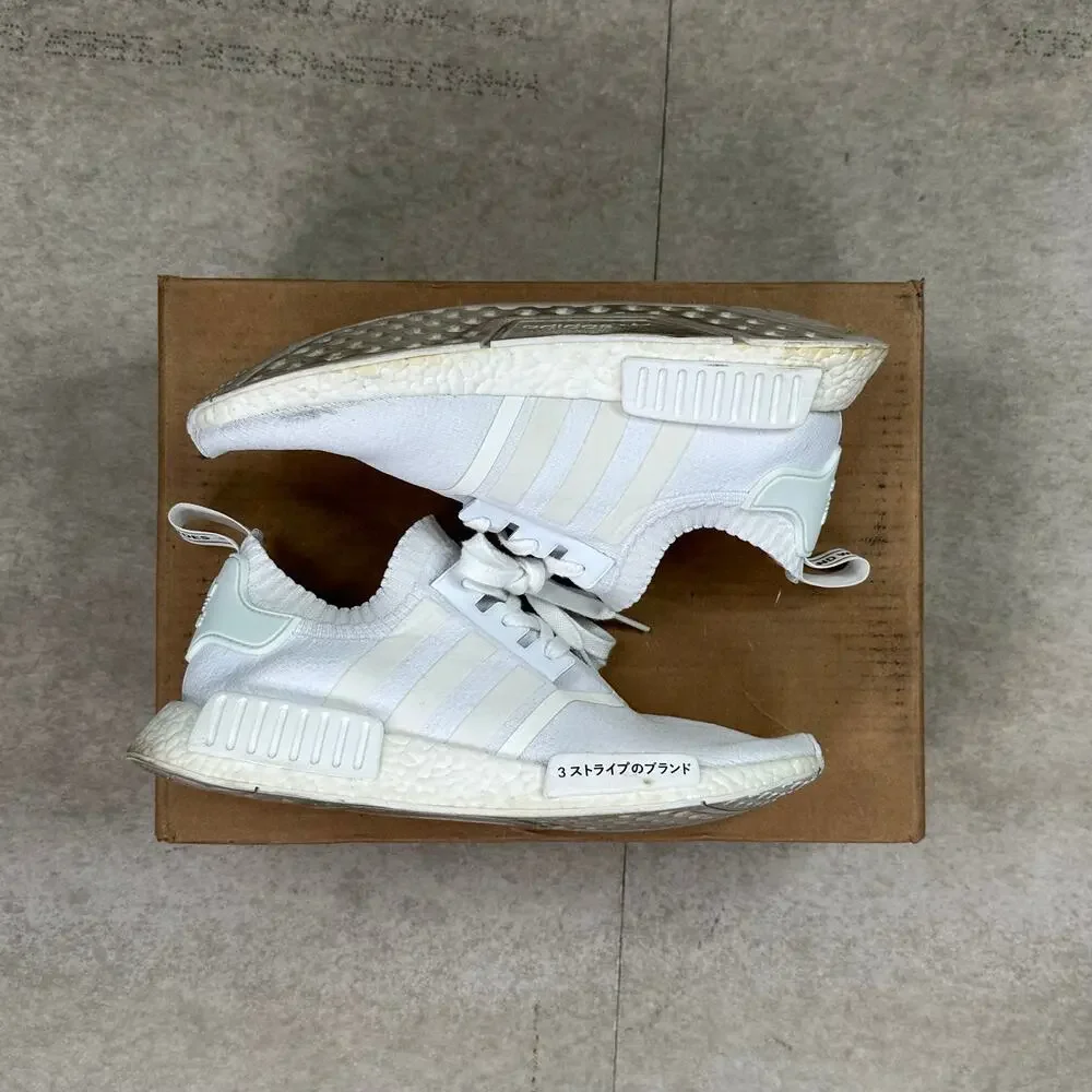 Vintage Y2K Adidas NMD R1 Low Top Shoes Mens 10 Triple White Primeknit Japan